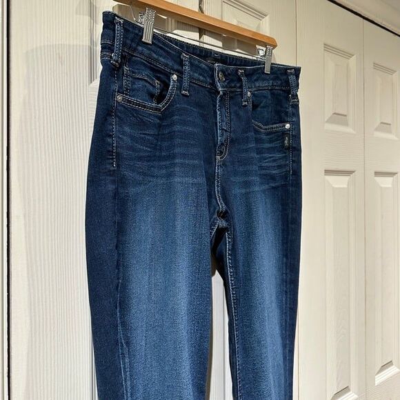 Silver Jeans Co. Suki Mid Rise Straight Leg Jeans Vintage Dark Wash 33W 12 14 - Picture 7 of 12